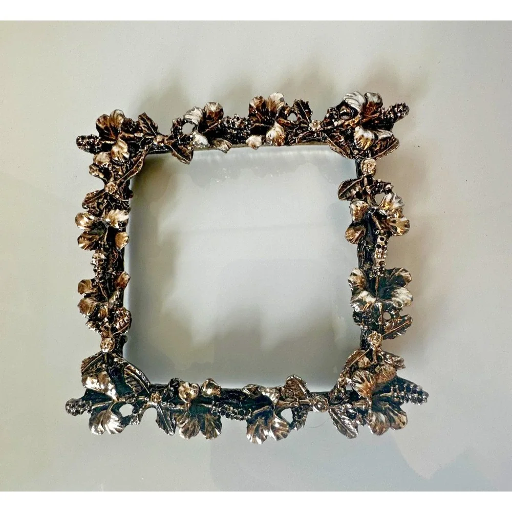 Vintage 1960s Ornate GRESCO Hibiscus Flowers Square Picture Frame 4.5